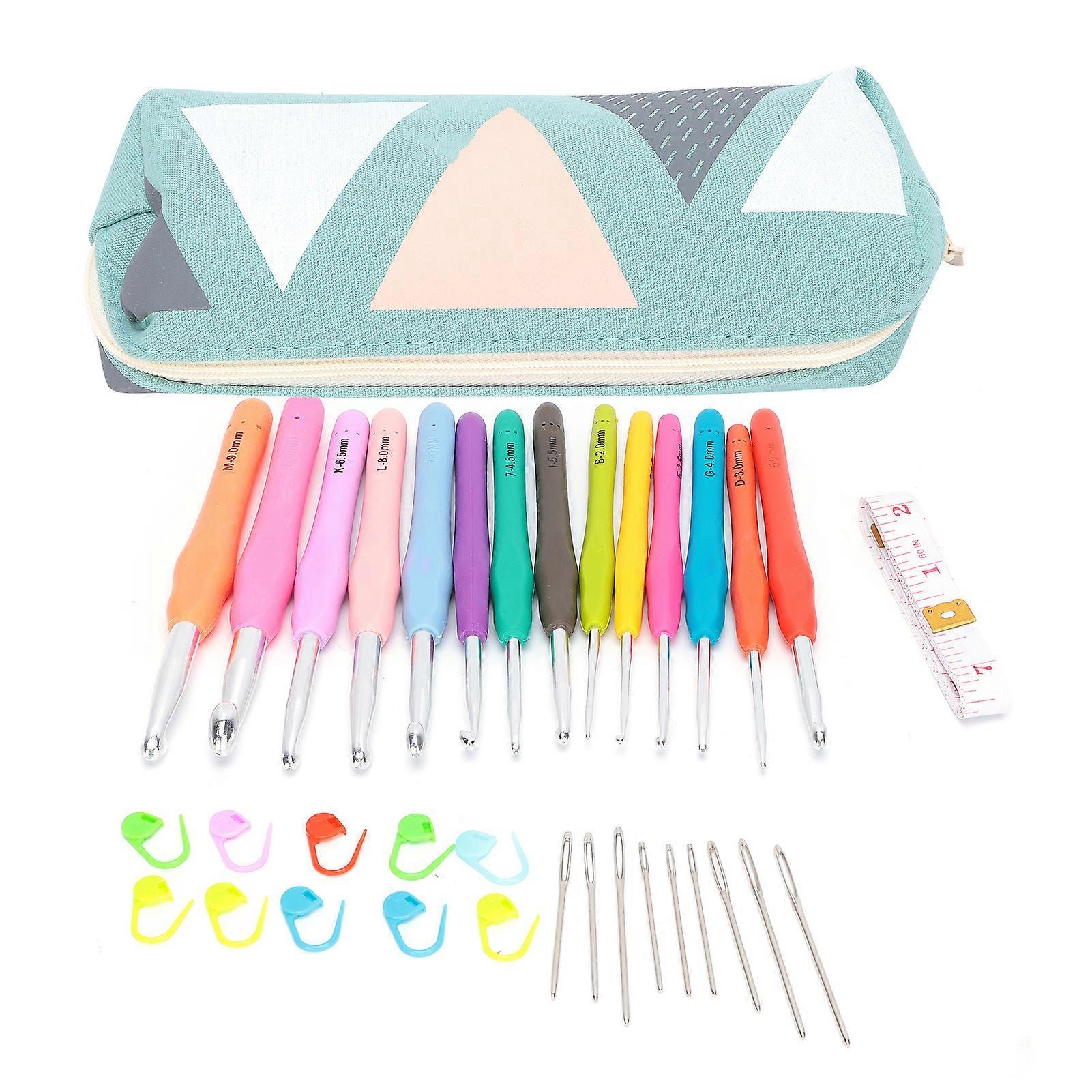 14pcs Crochet Kit Ergonomic Design Knitting Hook TPR Soft Handle Hooks Needles for Arthritic Hands