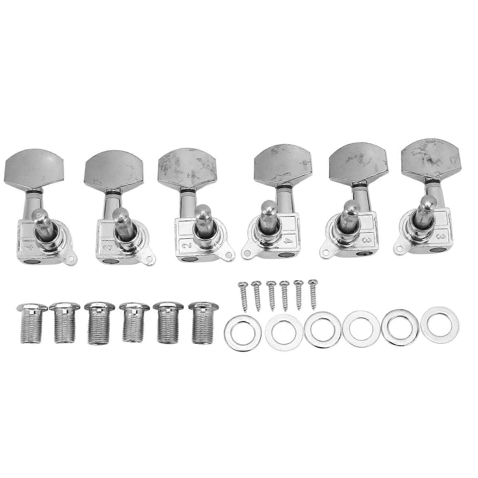 Guitar String Tuning Key Fully Closed Square Head Tuner Knobs with Screws Nuts Washer PartsSilver