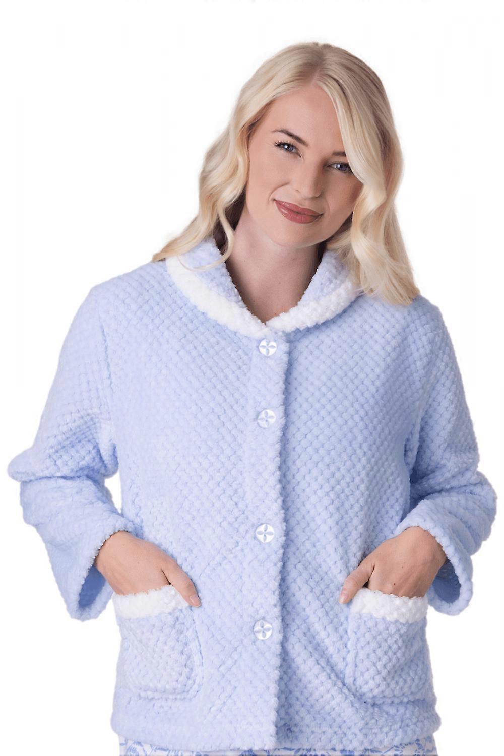 Women's Camille Womens Supersoft Button Front Bed Jacket Blue