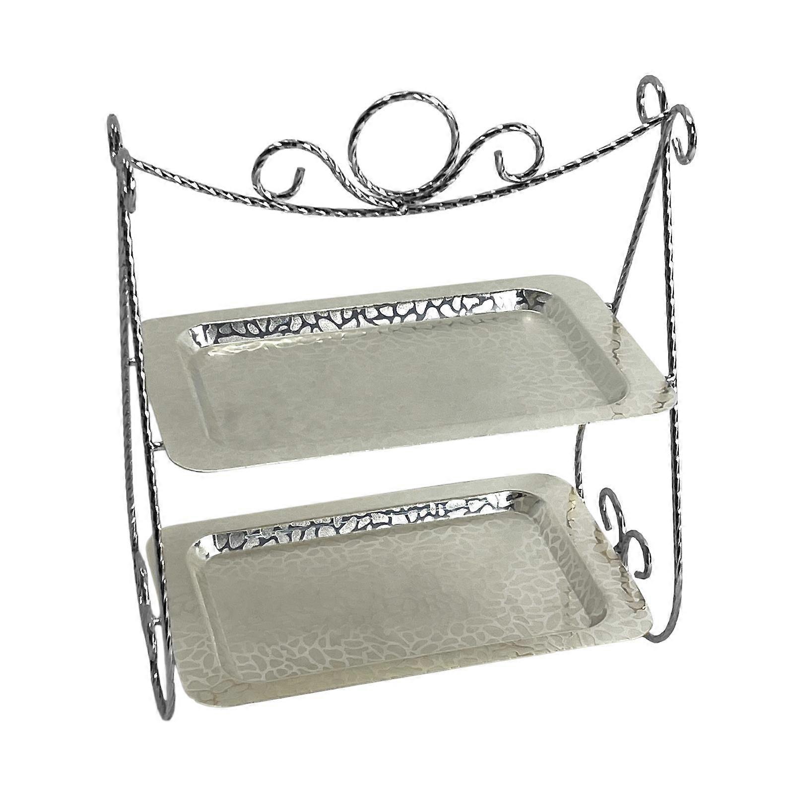 Cupcakes Display Platte Serviertablett Schmuck Obst Brot 2 Tiered Kuchen Stehen Argent