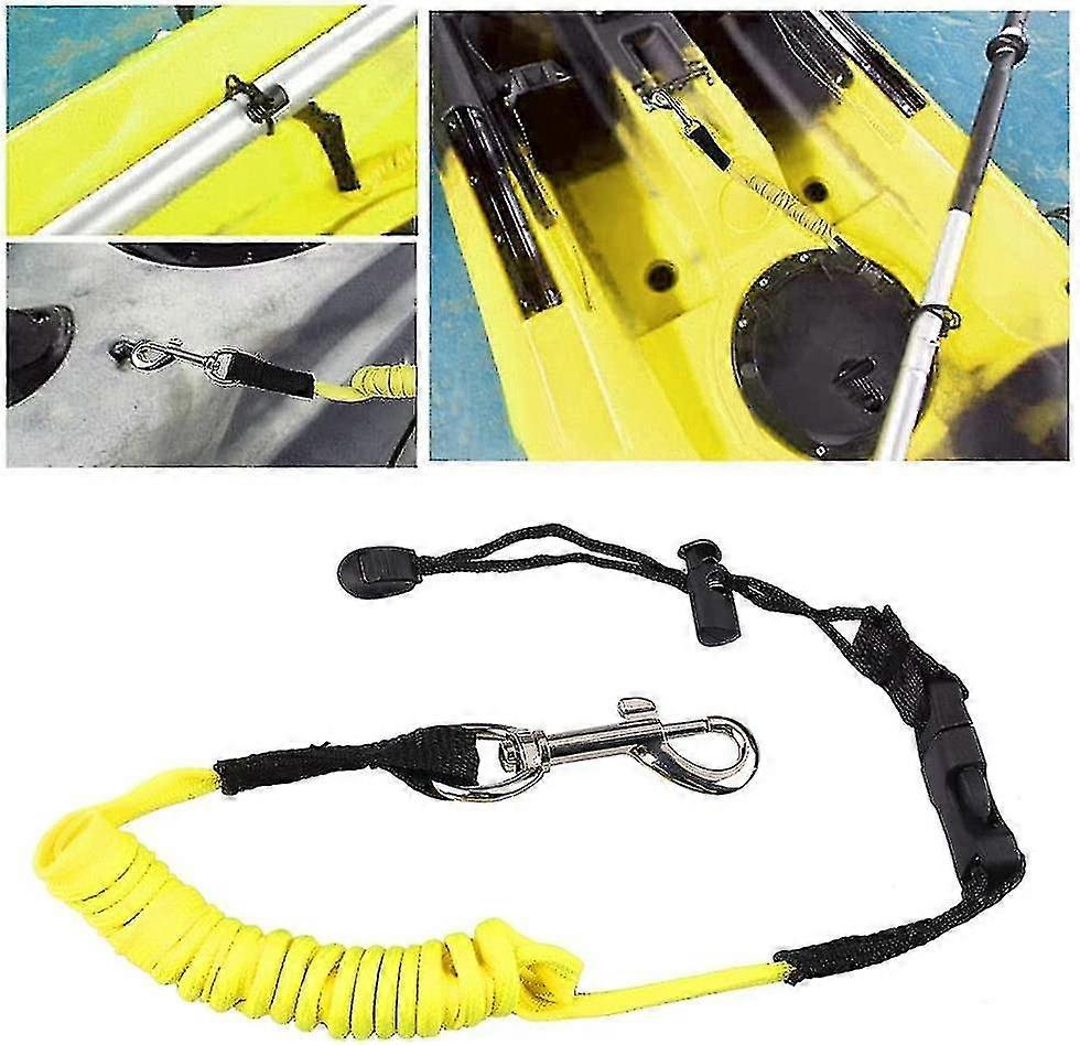 Kayak Paddle Leash, Safety Elastic Kayak Paddle Rope With Adjustable Belt Buckle And Metal Hooks