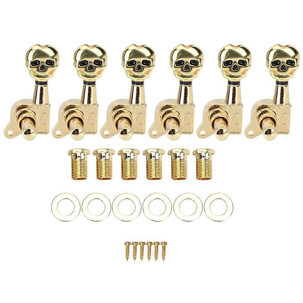 6 Pcs Tuning Peg Golden Skull Shaped Electric Guitar Machine Head String Tuner Key