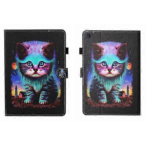 For Samsung Galaxy Tab A9 Coloured Drawing Stitching Smart Leather Tablet Case with Sleep / Wake-up Function