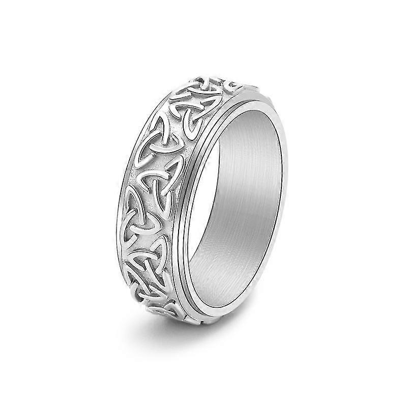 Stainless Steel Celtic Triangle Knot Turnable Ring Neutral Style Men's Personality Jewelry Circumference: 52mm Diameter: 16.5mm -1 Item Silver