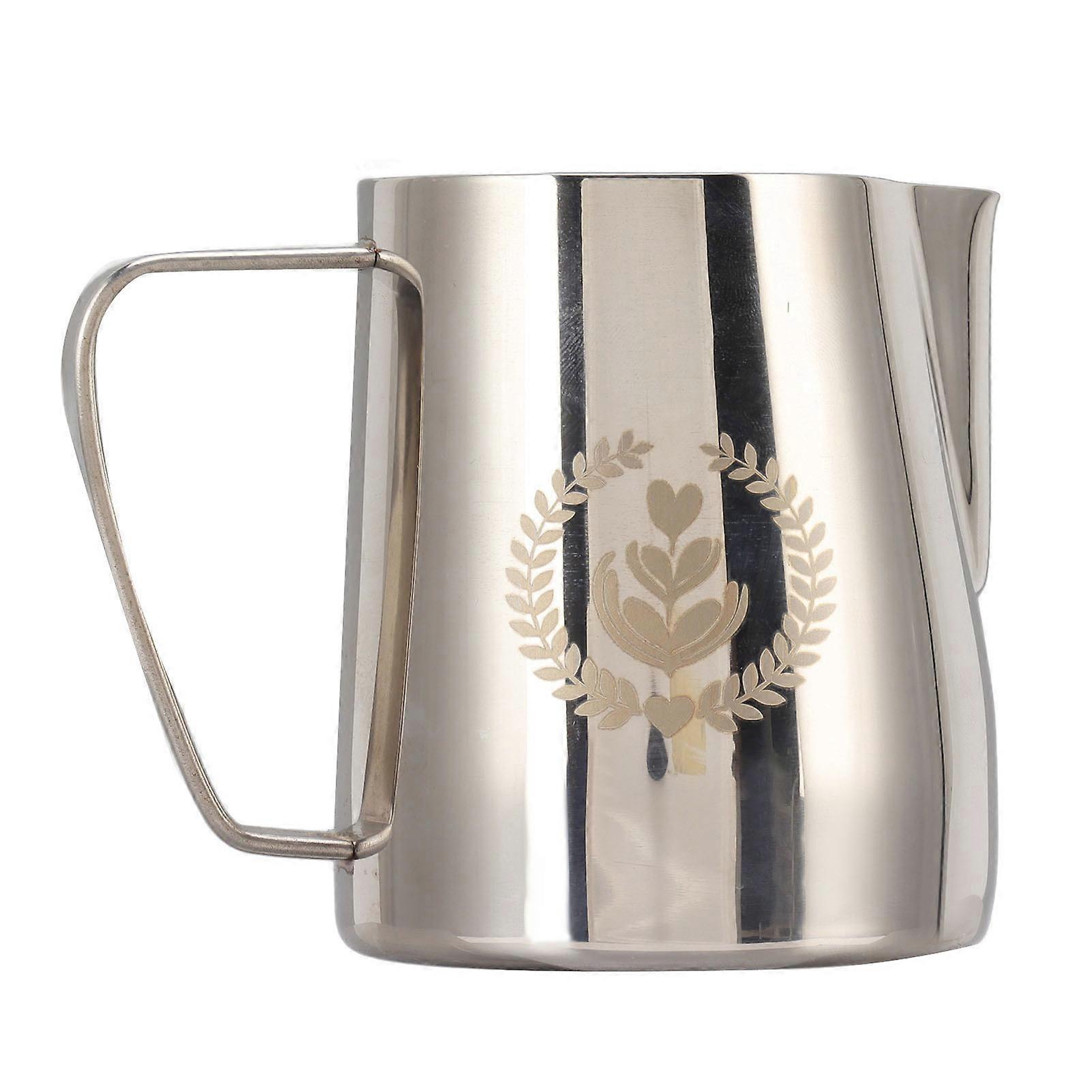 Frothing Pitcher 304 Stainless Steel Pull Flower Cup Coffee Milk Frother 600ml Pointed Mouth Silver