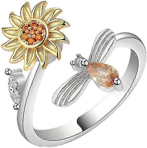 925 sterling silver swivel ring opening adjustable decompression ring, sunflower, silver