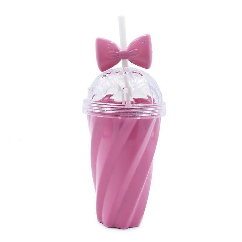 380ml Cute Bowknot Decor Straw Cup Exquisite Bright-colored PS Water Cup for Girls KAESI