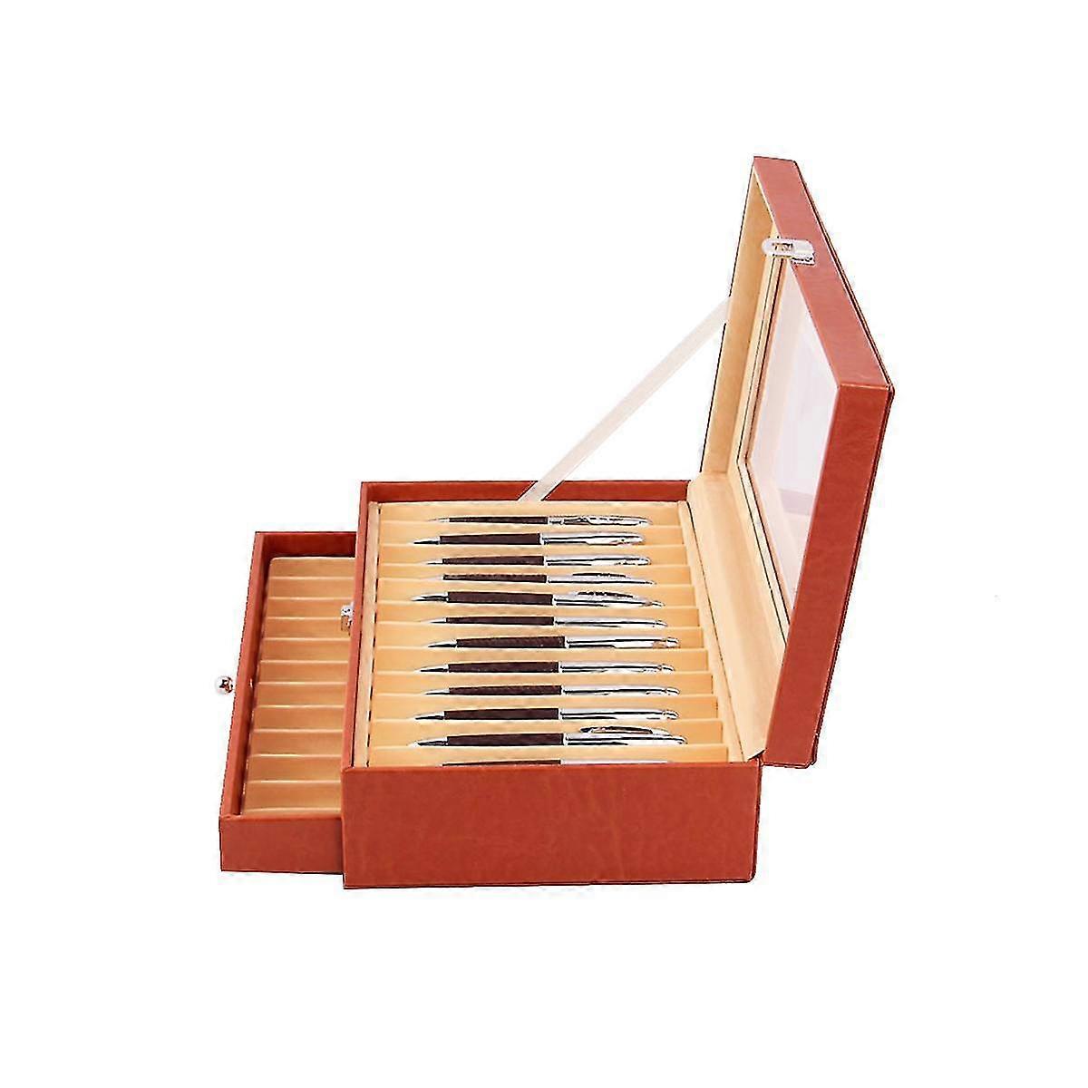 24 Slots Pen Display Stora Box 2 Layer Pu Pen Case Fountain Pen- Jewelry Izer