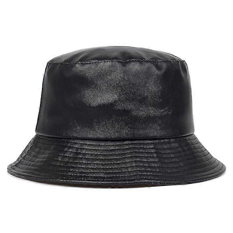1pc Hat,bucket Hat Faux Leather Bucket Hats Pu Cotton Solid Top