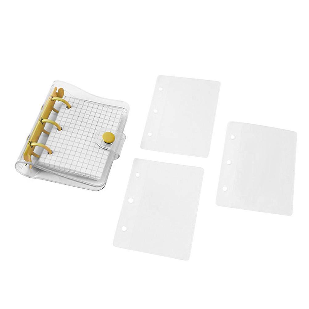 Mini Transparent 3Ring Binder Covers with Grid Inner Page and Binder Pockets Mini Loose Leaf Notebook Binder Clear PVC Binder Cover with Snap Button