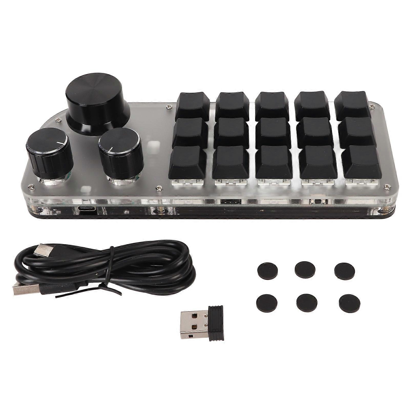 USB Mini 15 Key Keypad with 3 Knobs Type C Wired Bluetooth 2.4G Wireless Three Connection Modes DIY Programmable Keyboard YEMMA
