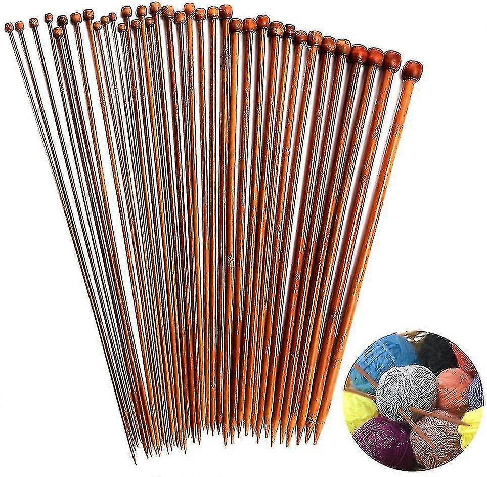 Bamboo Knitting Needles Set Single Pointed Carbonized 2mm-10mm 36pcs