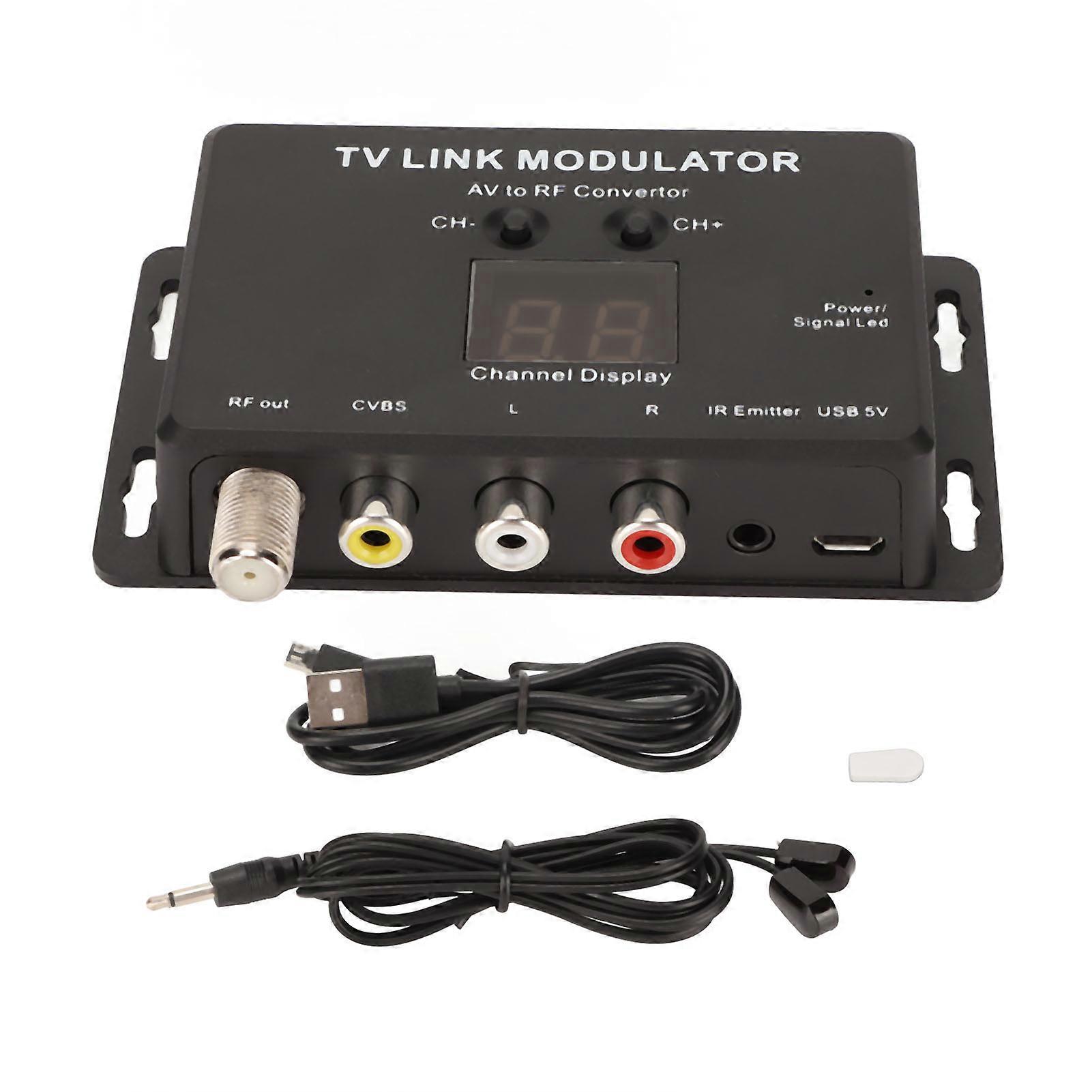 TV Link Modulator Support PAL NTSC Stable Small AV to RF Converter with IR Return for Set Top Box DVD DVR