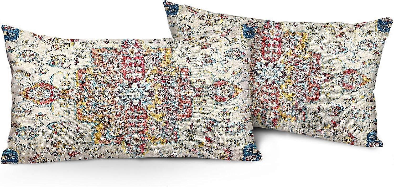 Capas de Almofada Boho 12"x20" Conjunto de 2 Fronhas de Linho com Padrão Duplo Face Bohemian da Monaco para Decoração de Sofá Cama de Fazenda