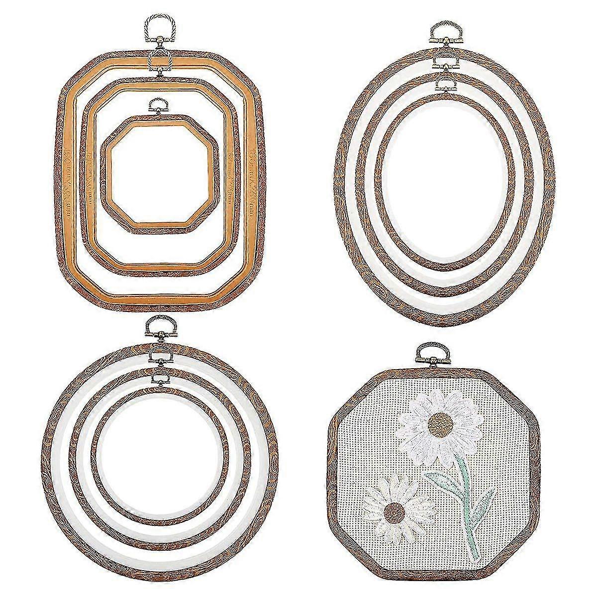 9pcs Embroidery Hoops Imitated Wood Display Frame Circle Oval Octagonal For Art Craft Sewing And Ha