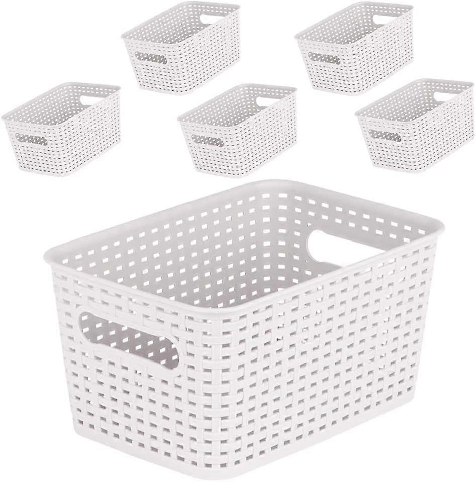 Plastic Storage Basket - Kitchen Office Pantry Organizer Bins (Small-6PK, White)