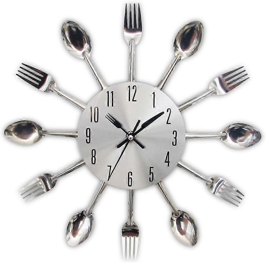 Modern Creative Cutlery Kitchen Wall Clock, 3D Removable Mirror Wall Decal
