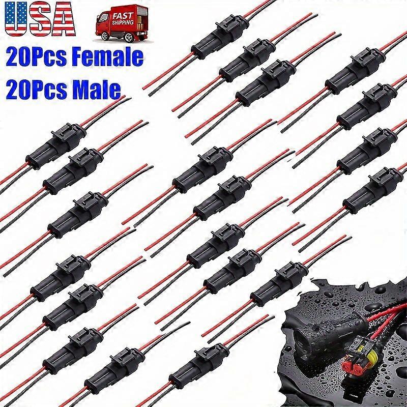 20 Sets 2Pin Electrical Wire Cable Connector Male Female Way Plug Kit