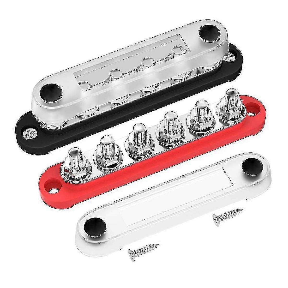 12V Bus Bar, 6x5/16 Inch (M8) Terminal Studs, Power Distribution Block with Cover for 12V-48V Auto p20241126293