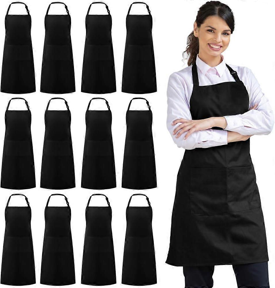 12 Pack Bib Apron Waterdrop Resistant - with 2 Pockets Cooking Kitchen Apron