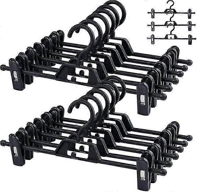 10 حزمة من السراويل البلاستيكية السوداء وشماعات التنورة مع مقاطع قوية غير قابلة للانزلاق قابلة للتعديل ، وشماعات تنورة موفرة للمساحة مع خطاف 360 ، وشماعات للتنورة ، Je