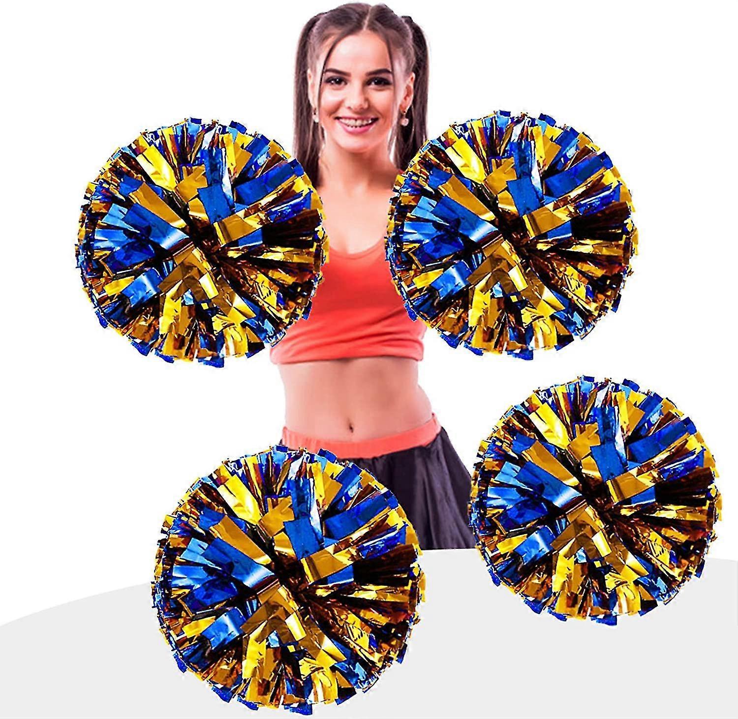 4pcs Metallic Foil Cheerleading Pom Poms, Premium Cheerleader Pompoms Kit, Cheering Hand Flowers 9.8 Polegadas