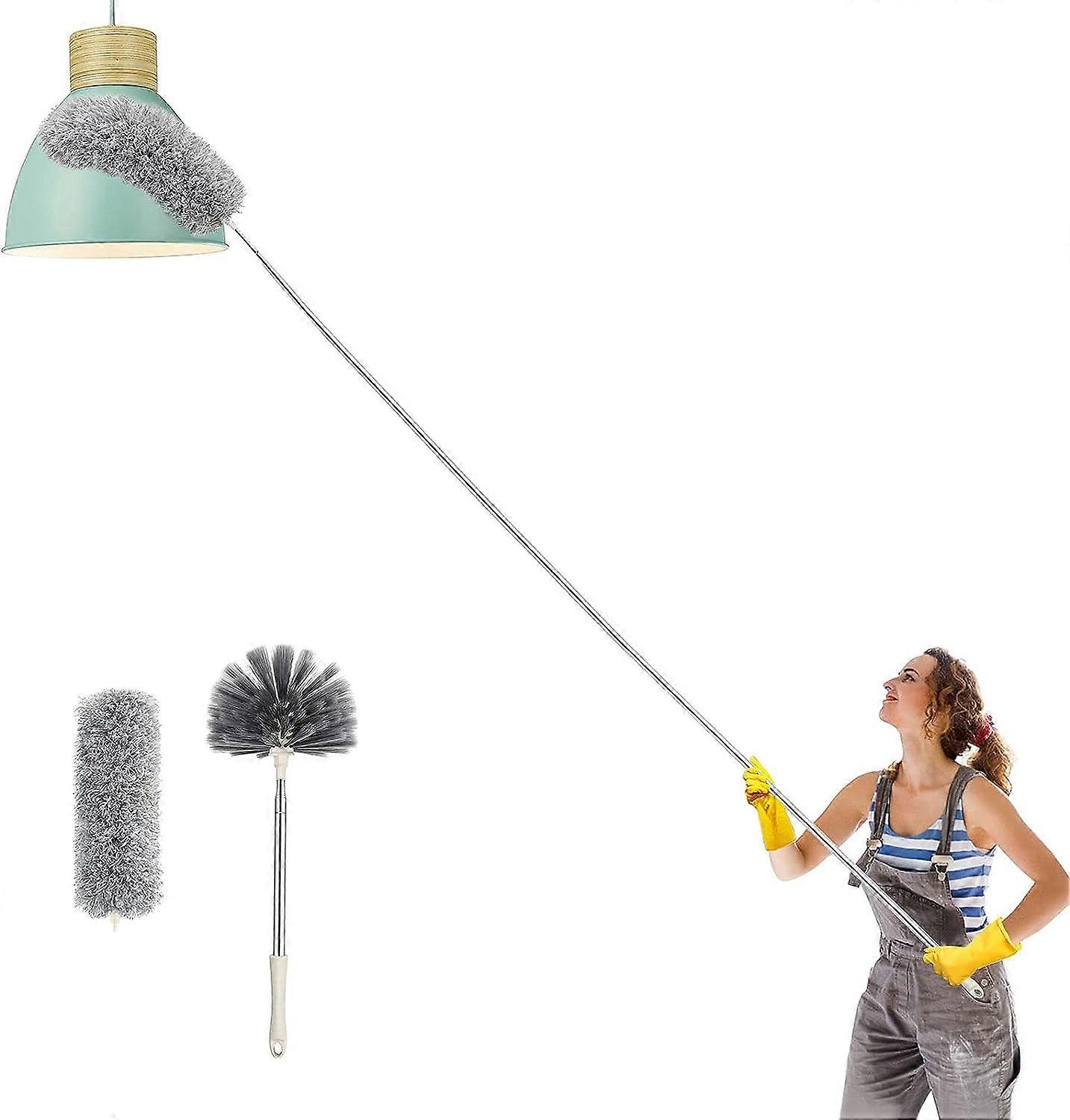 Telescopic Duster Microfiber Cobweb Duster High Ceiling Brush Scratch Resistant Washable Foldable 250cm Household Cleaning Tools Dark Gray
