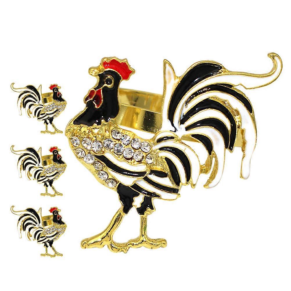 Lot de 4 ronds de serviette en métal en forme de coq, boucles de serviette de table à manger, coq de Pâques