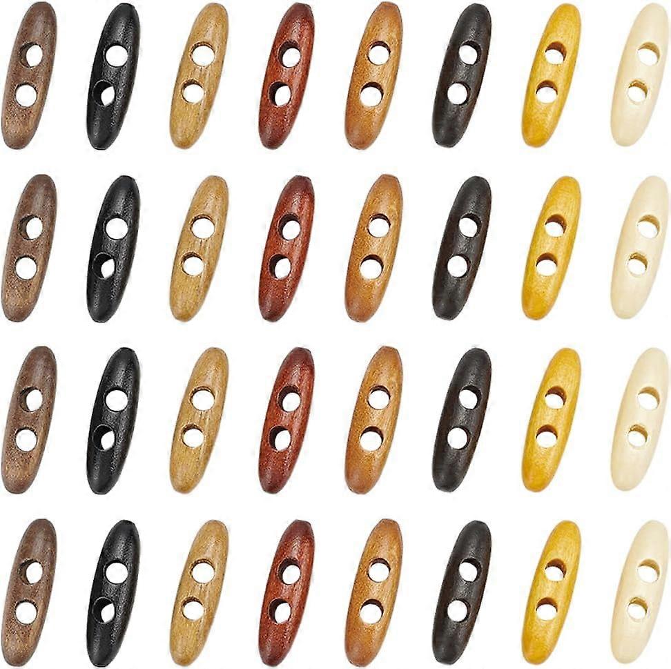 80pcs 8 Color Toggle Buttons Olive Shape Wooden Toggle Buttons Toggle Buttons 2 Holes Mixed Colors Wood Toggle Horn Buttons for Sewing DIY Crafts Deco