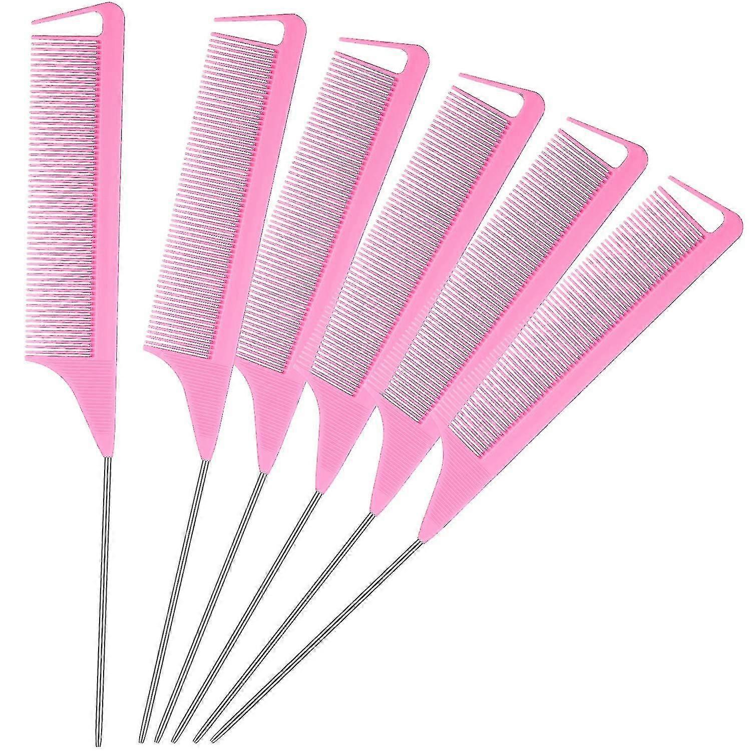Namotu 6 Pieces Hair Parting Comb Stainless Steel Pintail Comb Rat Tail Comb Teasing Combs For Hair Cutting Hairdressing Styling