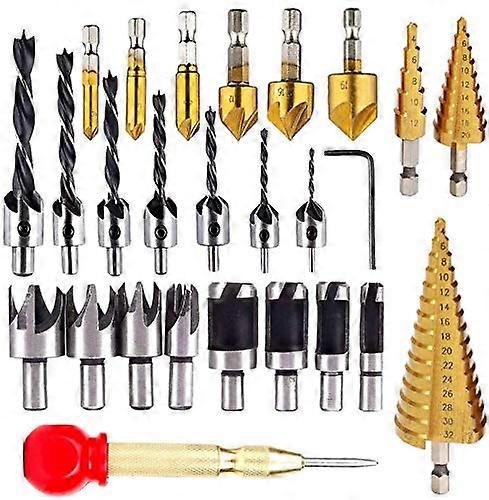 26 Pieces Countersink Drill Bit Set, 8 Pieces Wood Plug Cutter Drill Bits, 7 Pieces Three Point Bit, 6 Pieces Countersink Drill Bit, 3 Pieces Step Con