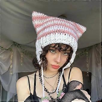 帽子 Y2K Babyreturn KNIT CAP Y2K Trend Harajuku Beanie Hat Little Devil Striped Women Knitted