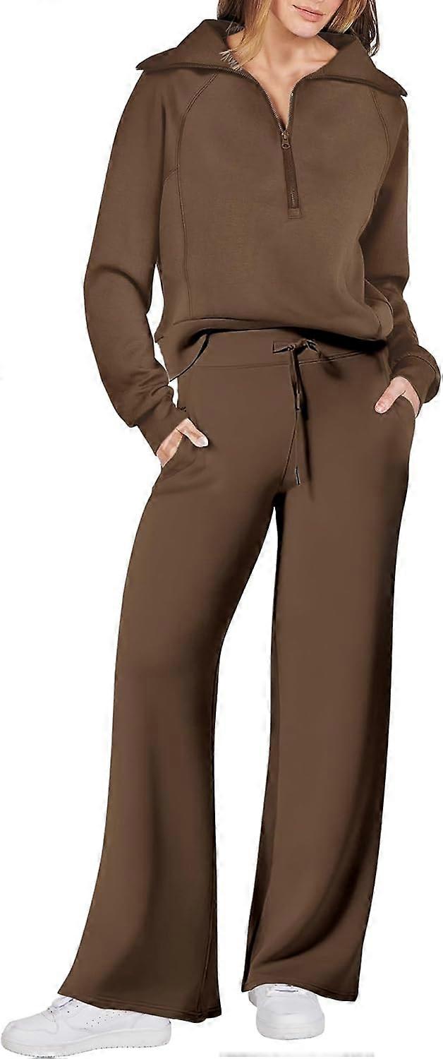 Dame 2-delt overdimensioneret halv lynlås sweatsuit sæt - efterår lounge træningsdragt for moderigtig komfort