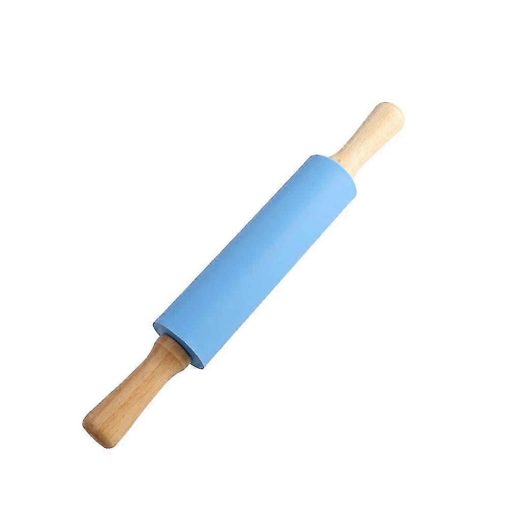 Silicone Rolling Pin For Baking - Nonstick Surface Wooden Handle- Dough Roller For Pizza