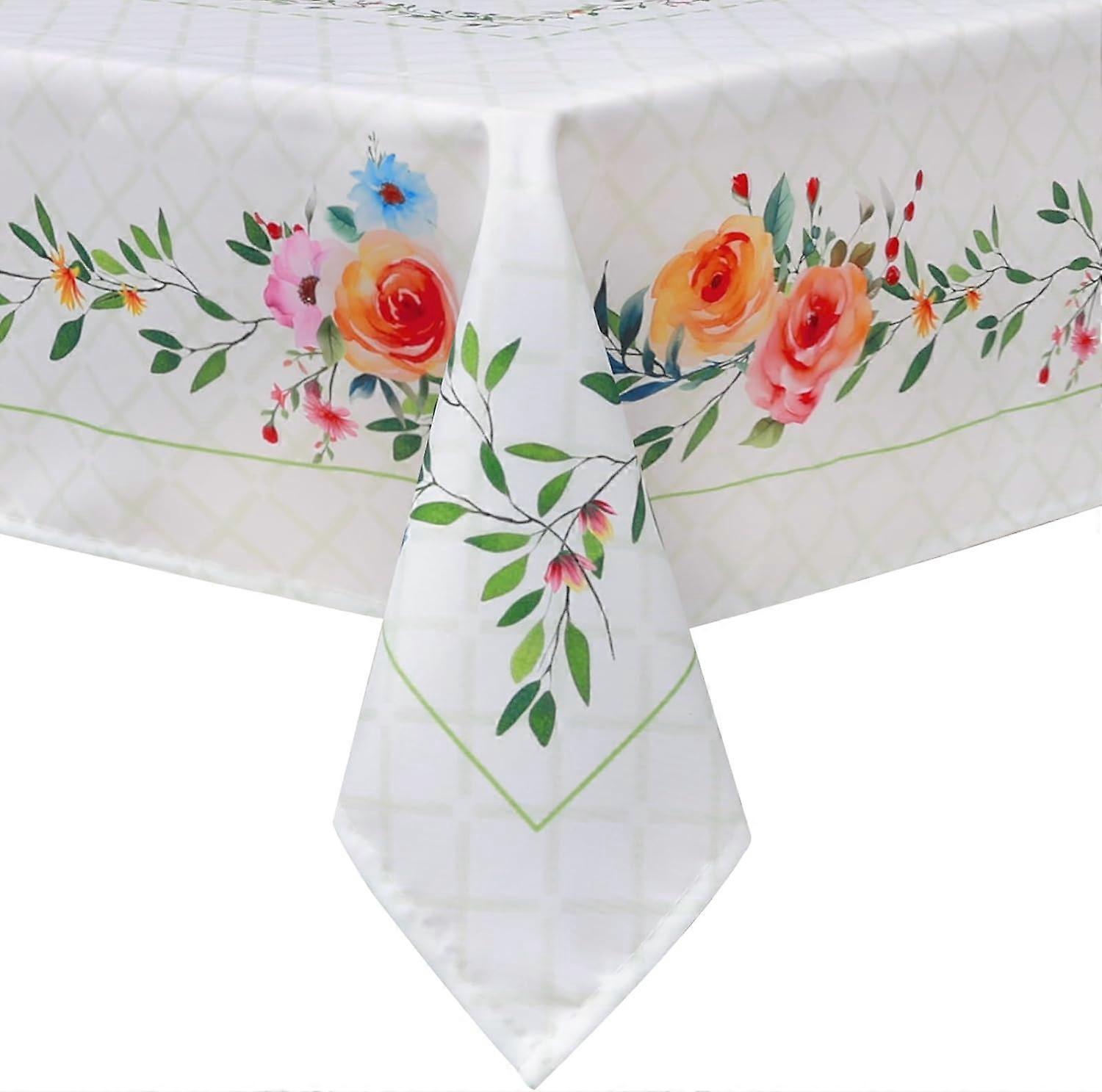 مفرش مائدة ربيع وصيف 52 × 70 بوصة ، مفرش طاولة وردي مقاوم للماء قابل للغسل ، غطاء طاولة من القماش مقاوم للبقع لديكور عشاء نزهة الحفلات (ورد)
