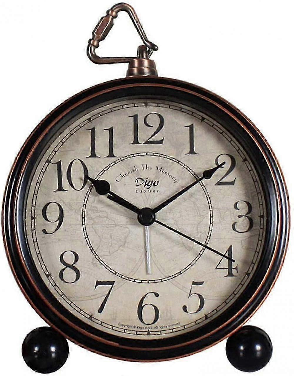 Silent Table Clock,5.2 in Retro Vintage Non-Ticking Desk Table Clock Small Decorative Alarm Clock Battery Operated with Large Numerals and HD Glass P2