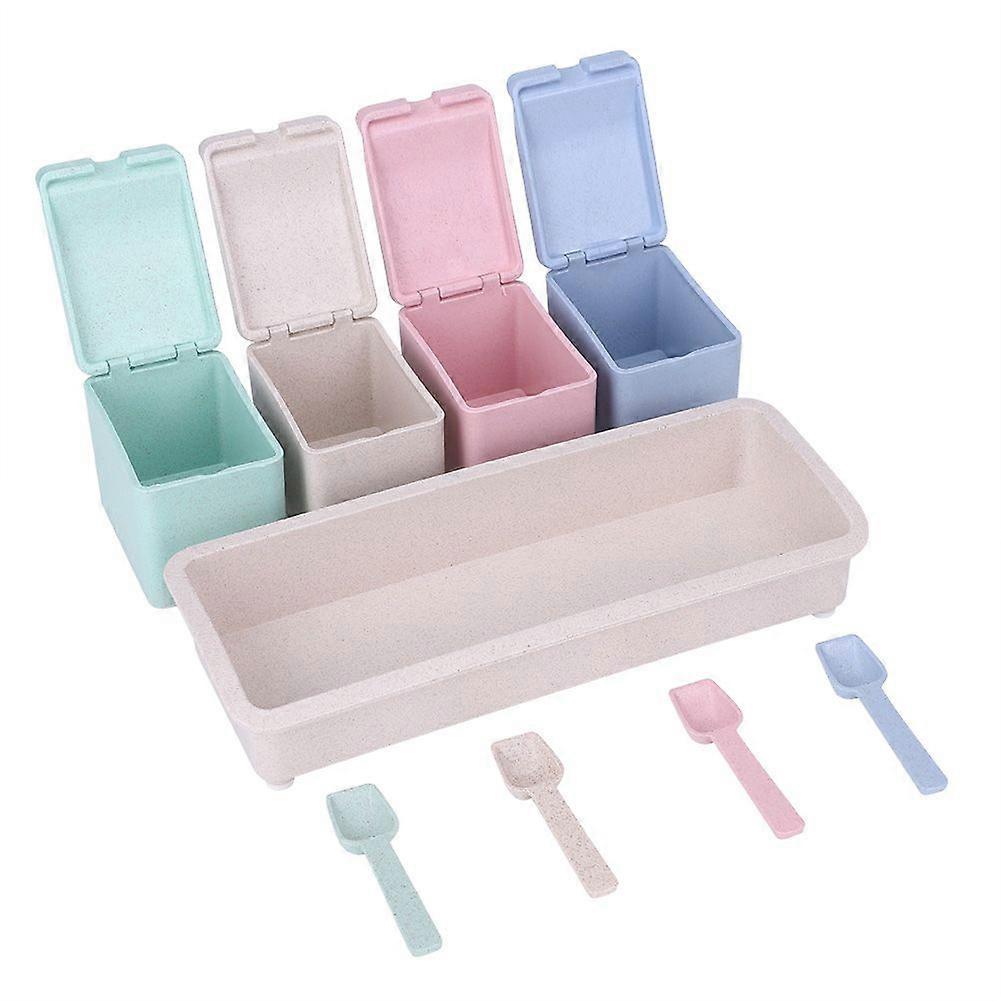 4 PCS/Set Wheat Straw Seasoning Storage Box Flavoring Condiment Container for Kitchen