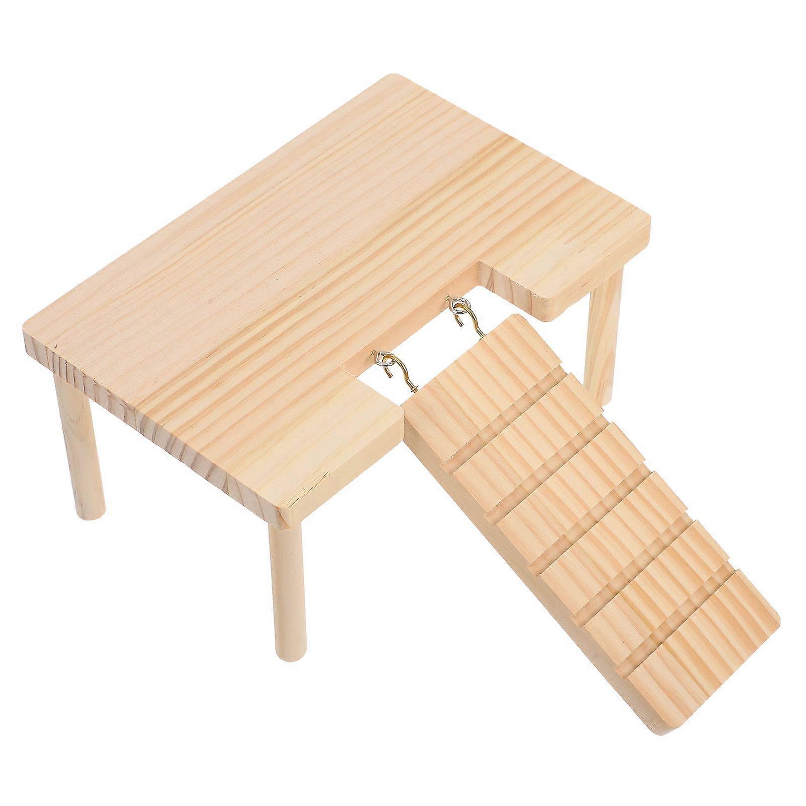 Hamster Platform with Ladder Wooden Guinea Pig Ramp Decorative Chinchilla Toy Rabbit Ramp Hamster Hide Wood Hamster Playing