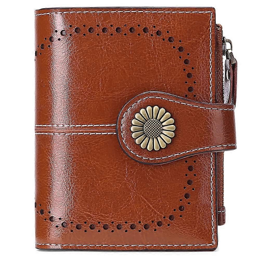 Small Leather Bifold Wallet with Zipper Coin Pocket