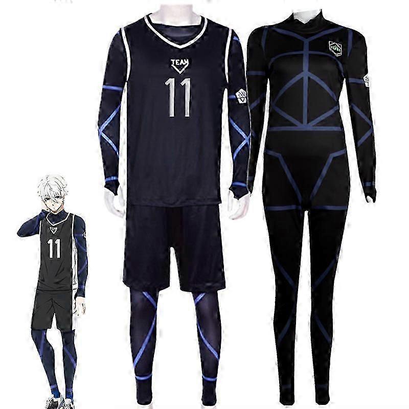 أنيمي الأزرق قفل ناجي Seishiro تأثيري زي أسود جيرسي بذلة كرة القدم bodysuit هالوين عيد الميلاد حزب الملابس