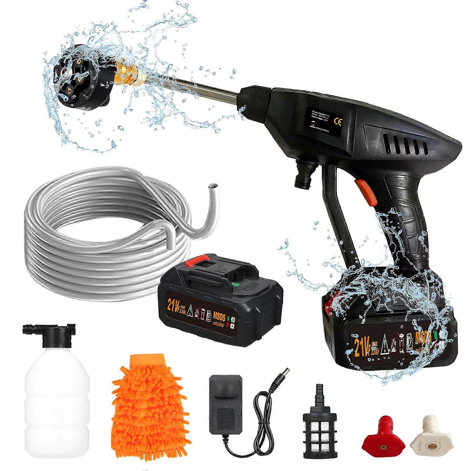 6~in 1 spray Cordless Power Washer 60Bar 300W High Power Washer Machine with Rechargeable Battery for Car Fence Floor Cleaning Watering with Toolbox M