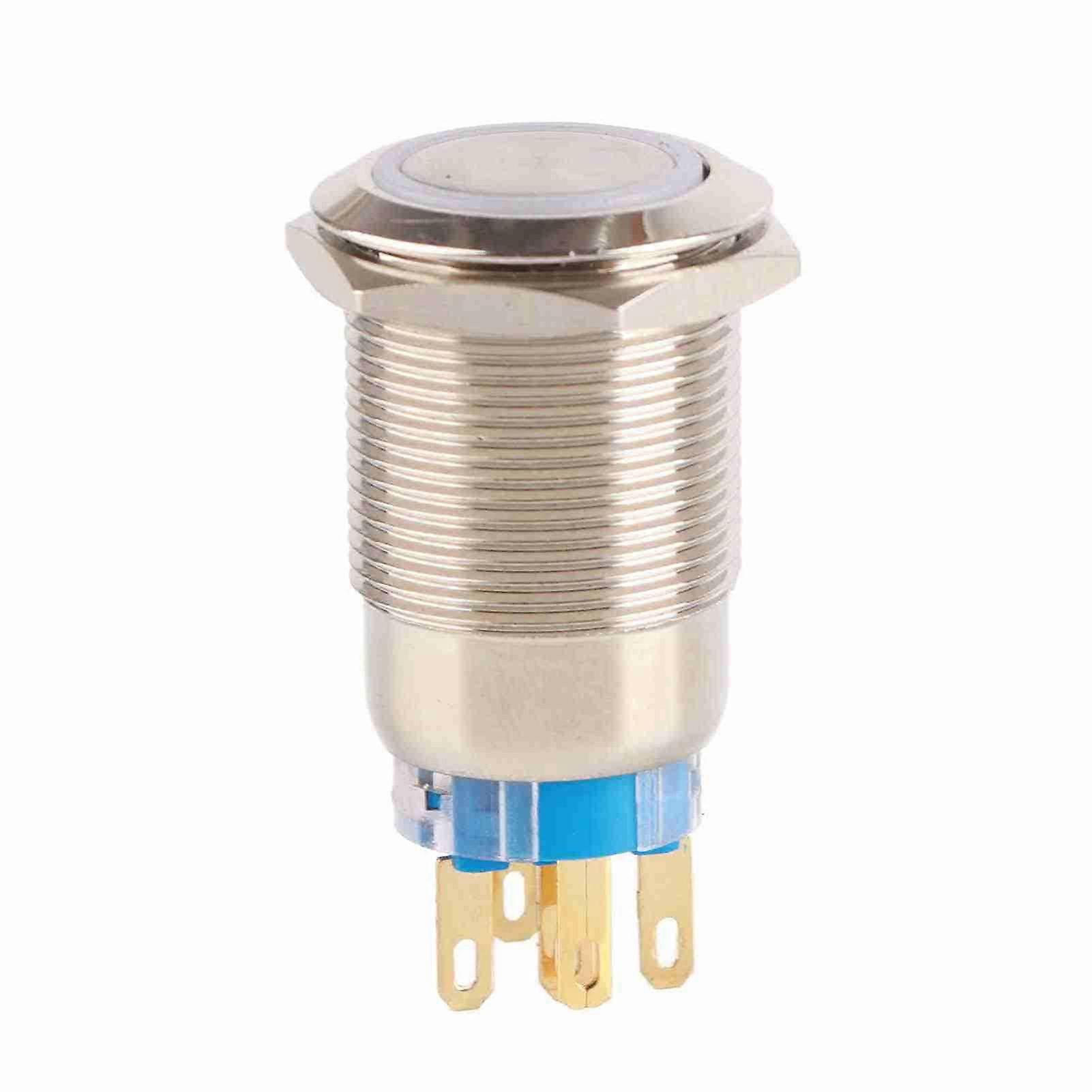 19mm 12-24V Waterproof Stainless Selflocking Latching LED Button Switch White LED