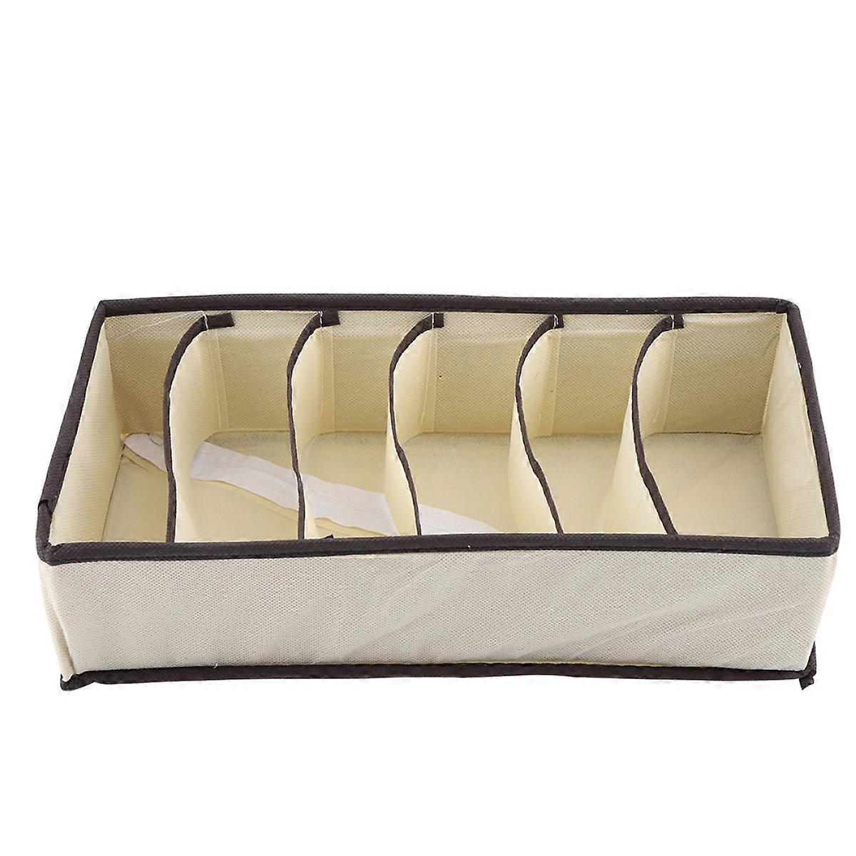 1 pcs Portable Foldable Durable Divider Storage Box Case Container for Bra Underwear Sock(6 Grids)Beige