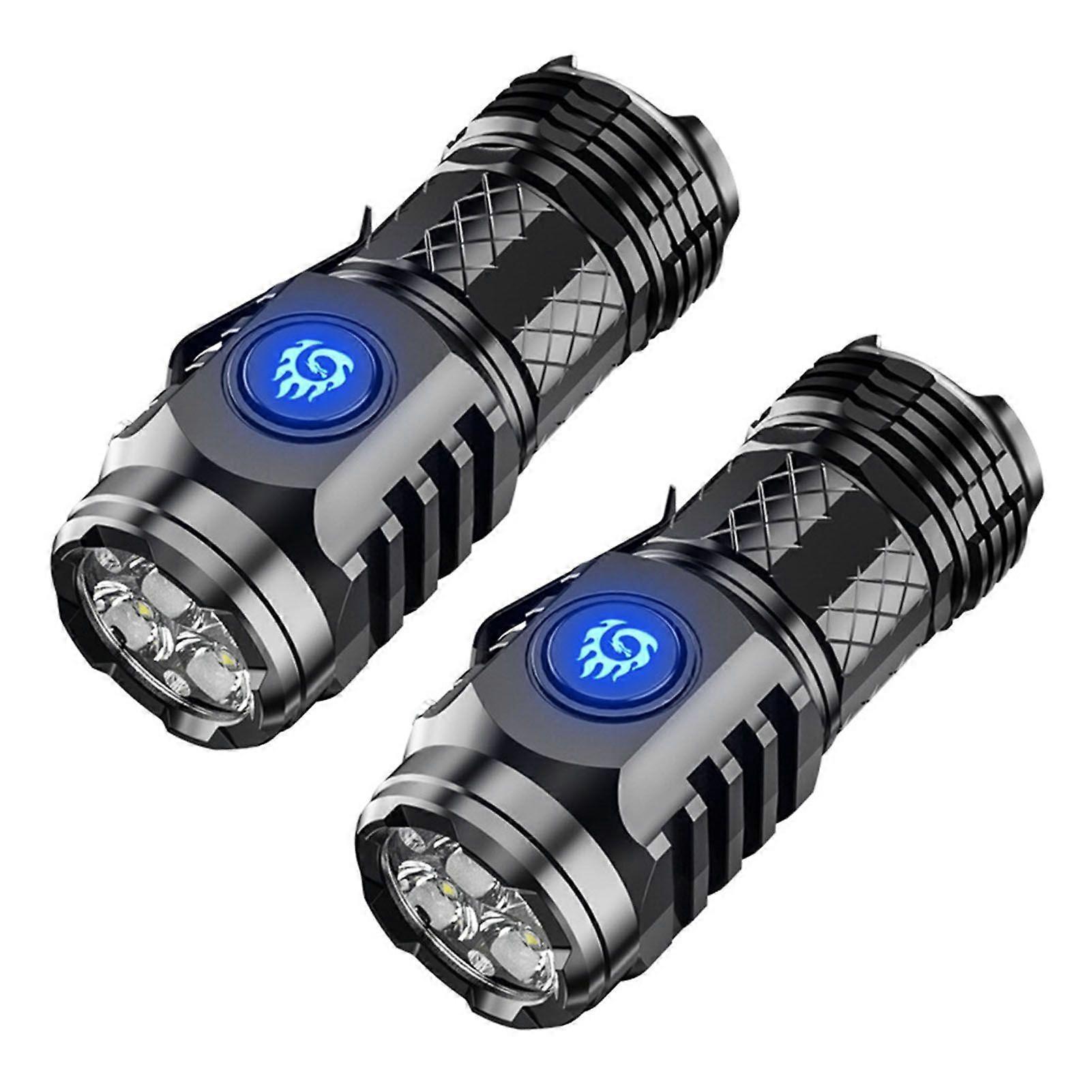 Qinghai 2Pcs Super Power Flashlights with 5 Lighting Modes High Lumens Waterproof Rechargeable Powerful Mini LED Flashlight Emergency Torch