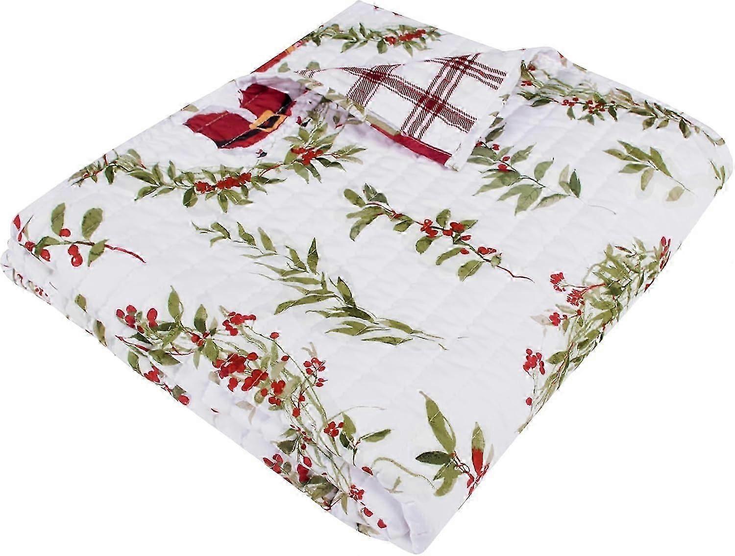 unique - Pine & Plaid - Throw - Holiday Wreath - Red White Green - Quilted Throw