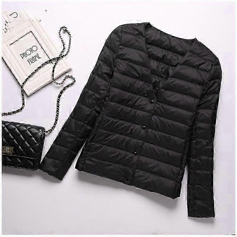 White Duck Down Light Thin Down Jacket Women Round Neck Short Section Collarless Autumn and Winter Large Size Inside Warm Jacket