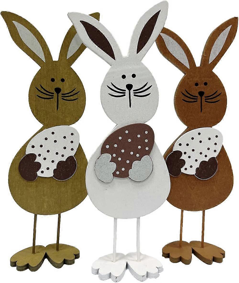 Easter Bunny Decorations  3 Pcs Wooden Easter Bunnies  Easter Decorations for Easter