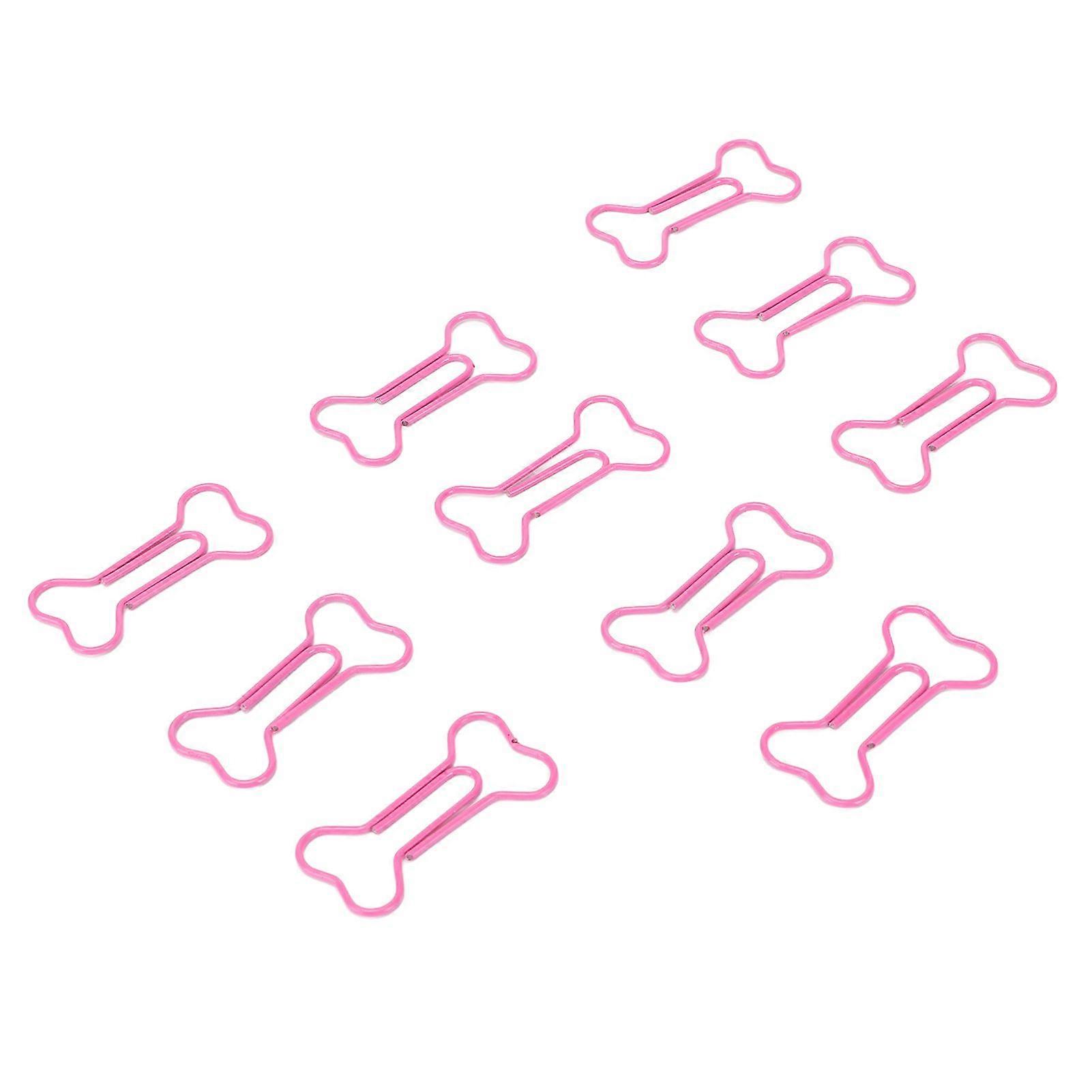 100 Paper Clips Pink Bone Shape Portable Cute Electroplated Metal Paper Clips for Document Classification