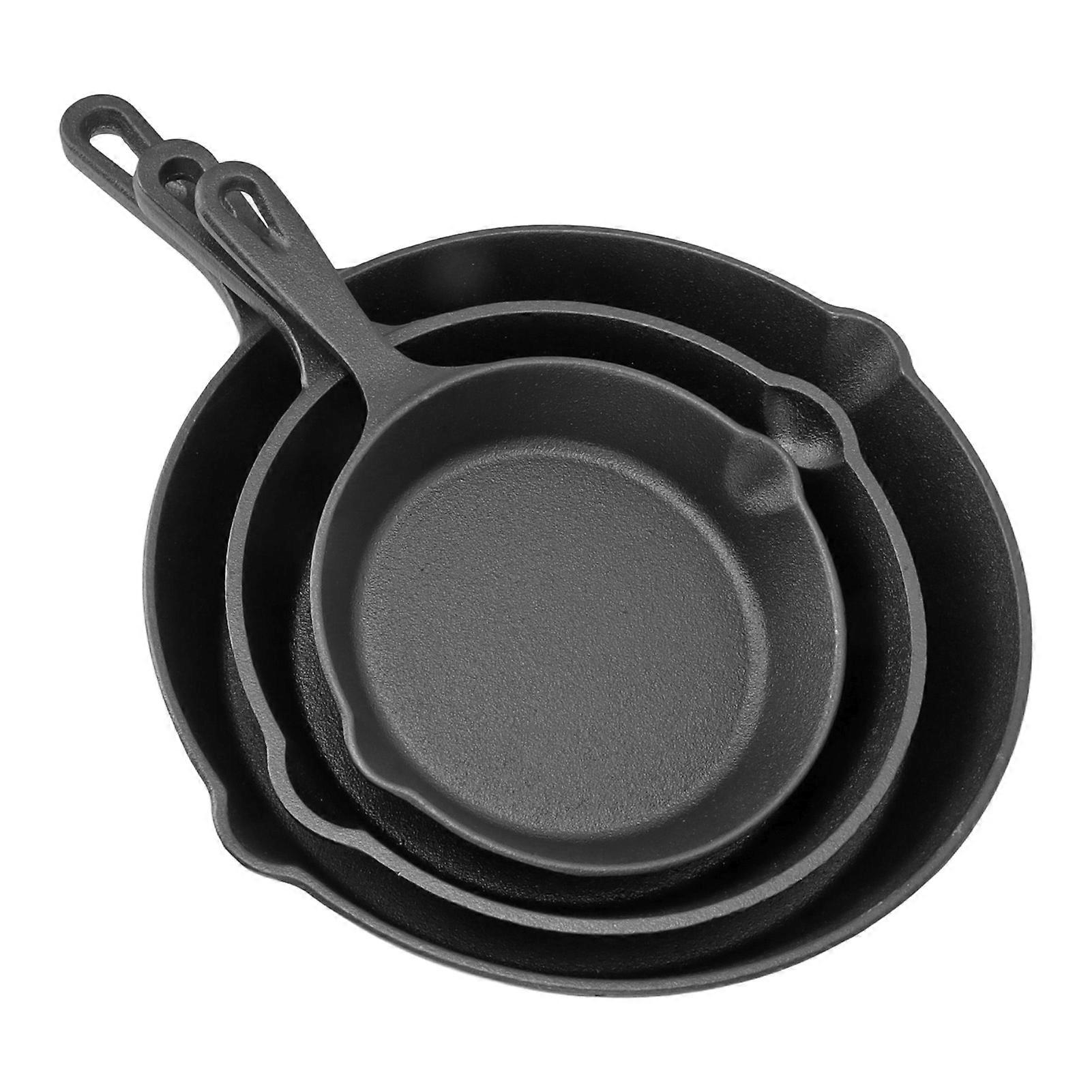 3 Piece Frying Set Cast Iron Prevent Stick Multifunction Mini Fry Egg Pan with Long Handle for Home 16 20 25cm