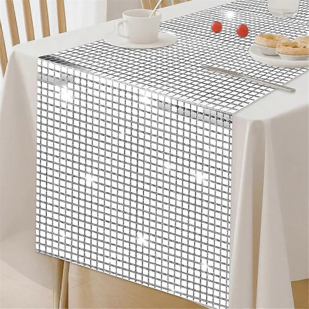 Disco Table Runner Silver Table Runner Glitter Sequin Runner for 70s 80s Disco Theme Table Decor 12x